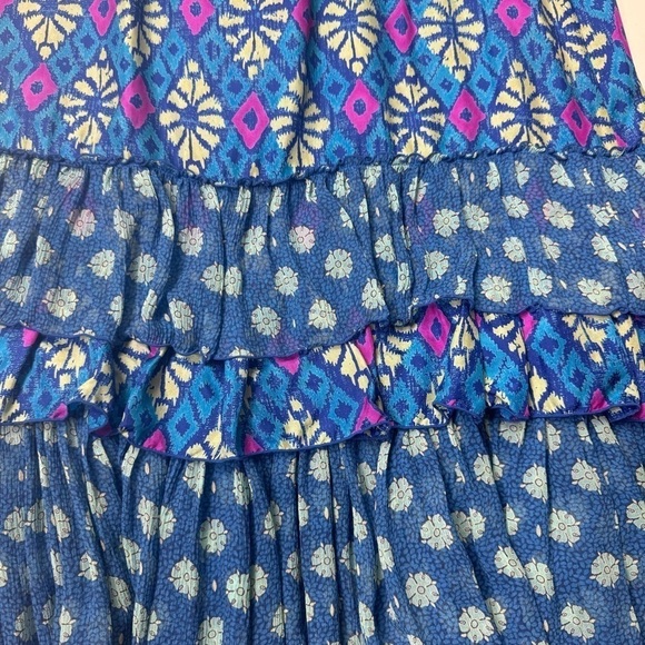 Free People Blue Batik Silk Ruffle Midi Skirt XS - Picture 6 of 11